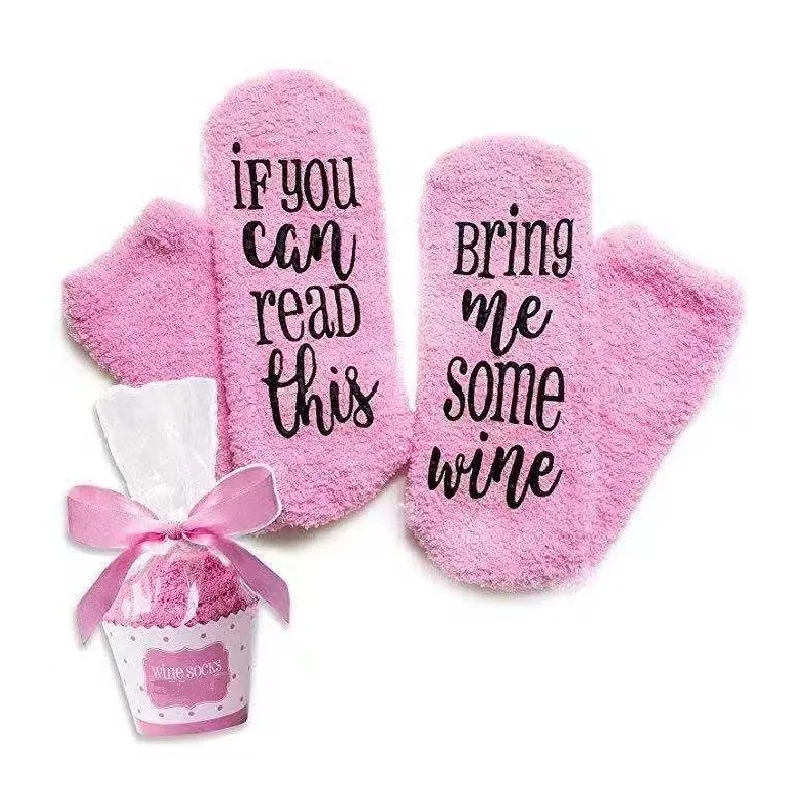 

2021 New Fashion Soft Fluffy Letters Socks If You Can Rean This Bring Me Some Wines Casual Letter Socks Winter Warm Cotton Gifts