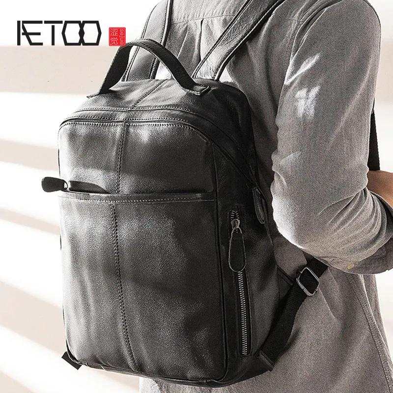 Кожаные мужские сумки через плечо AETOO деловые повседневные Компьютерные рюкзаки