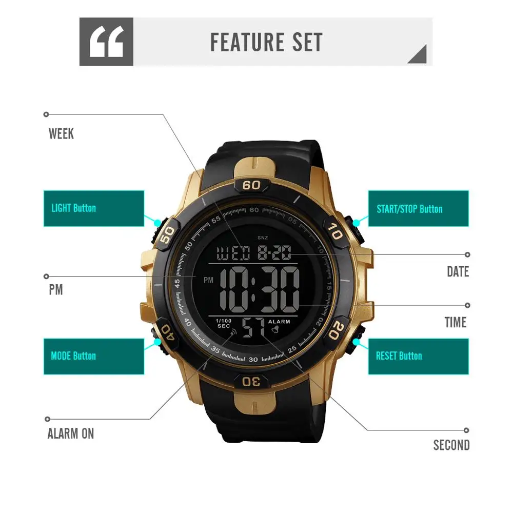 Часы наручные SKMEI Мужские Цифровые светящиеся спортивные водонепроницаемые с