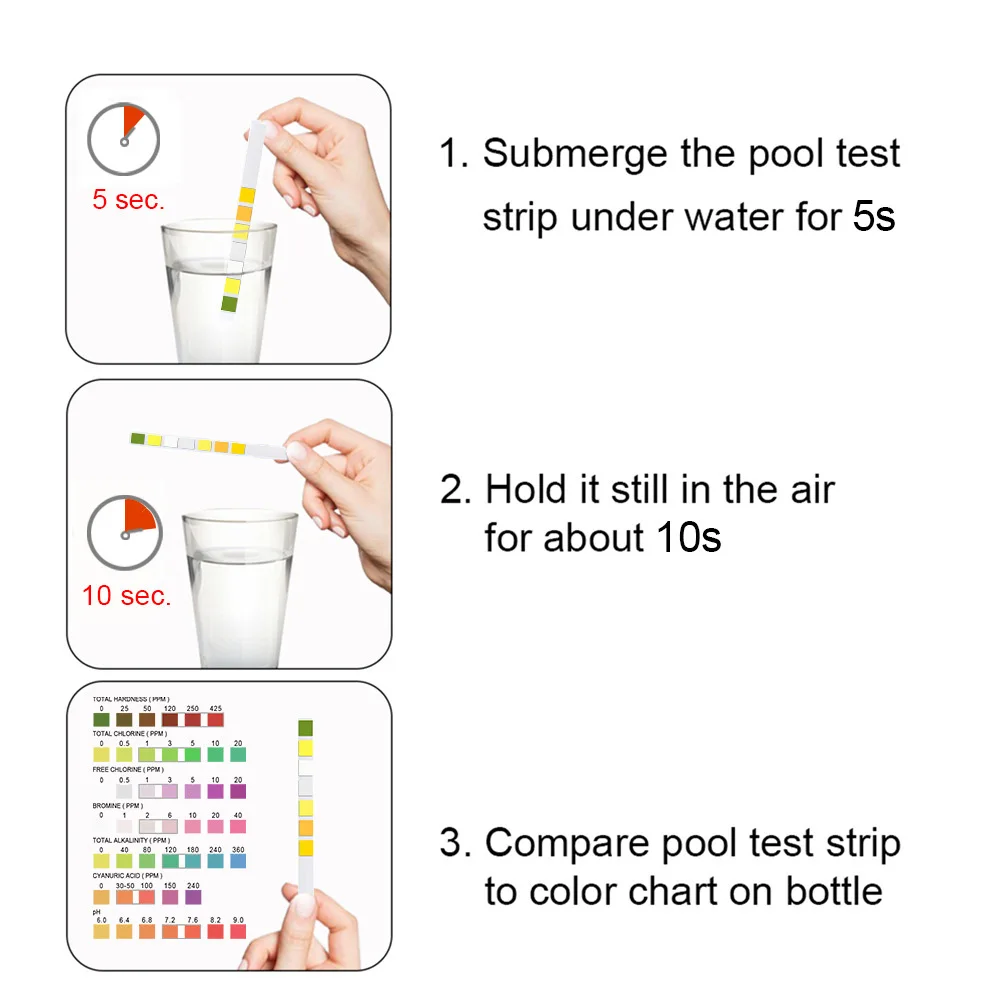 

Professional Water Test Strips 7 in 1 Pool Test Paper Swimming Pool Hot Tub SPA Chlorine PH Tester Paper Water Test Kit