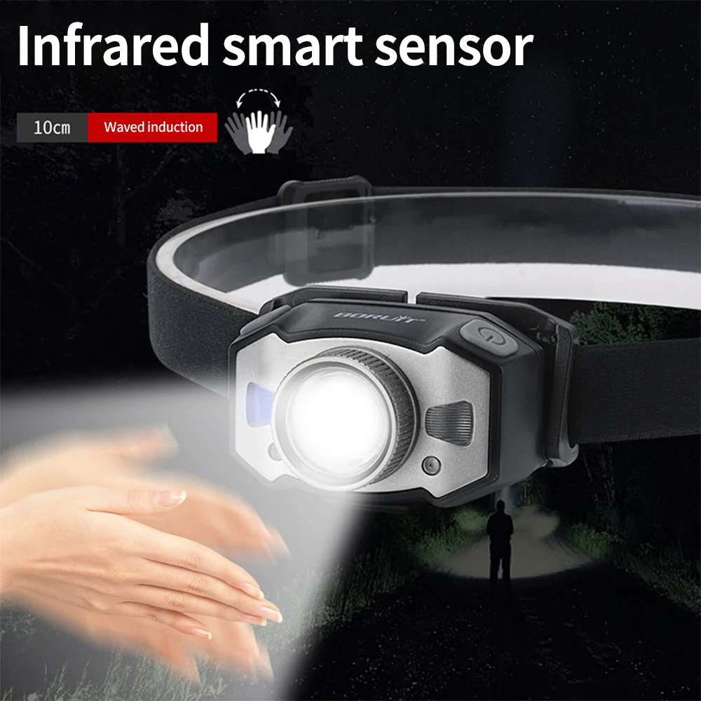 

Infrared Sensor LED Headlight USB Charging Headlight 5 Lighting Modes Smart Light Camping Fishing Lighting Headlight