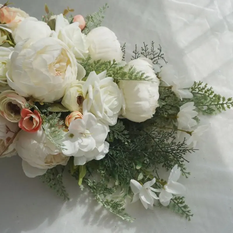 

Waterfall Style Rustic Artificial Peony Bridal Bouquet Fake Plants Cascading Holding Flower With Faux Pearls Wedding Party