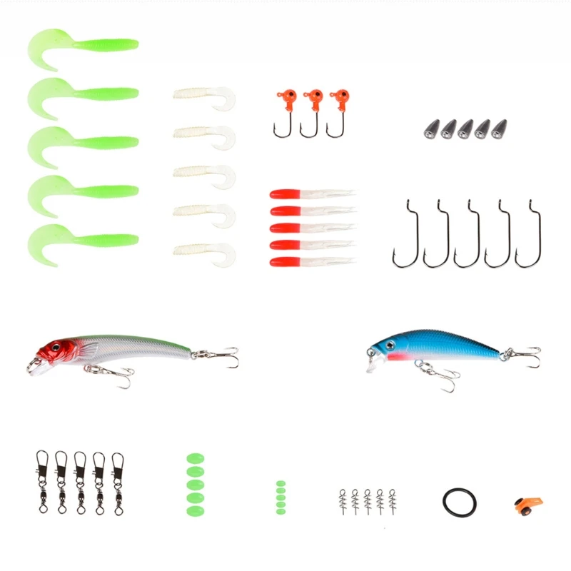 

52Pcs/Set Outdoor Fishing Luya Bait Carp Feeder Bionic Soft Bait Boxed Luya T-tail Bionic Baits Tackle Kit For Fishing