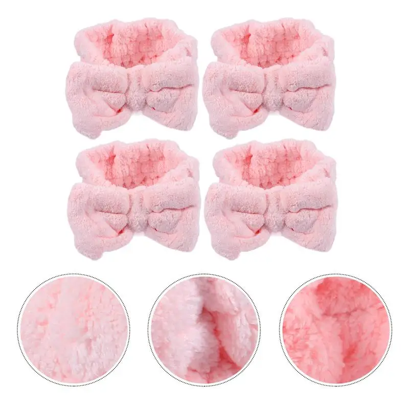 

4pcs Elastic Hair Band Coral Fleece Bowknot Head Wrap Face Washing Headband