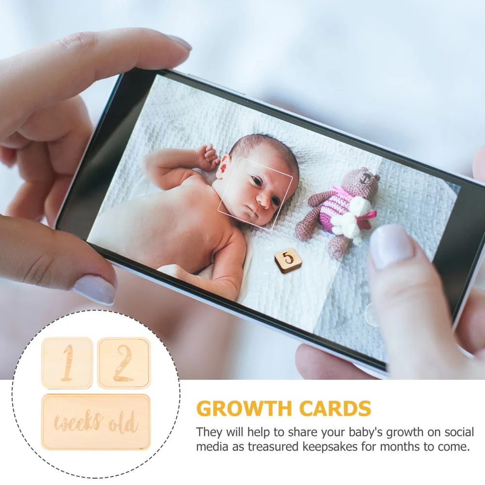

3pcs Baby Photo Wooden Cards Newborn Milestone Weeks Commemoration Cards
