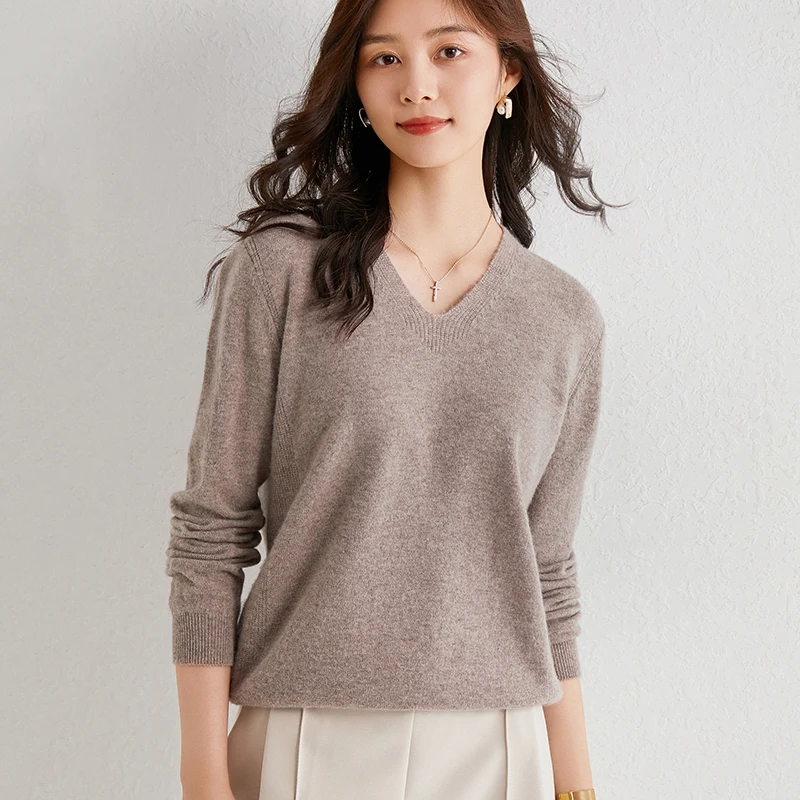 V-neck Soft Women Sweaters 100% Cashmere and Wool Knitting Pullovers Long Sleeve Female Fashion 5Colors Jumpers High quality | Женская