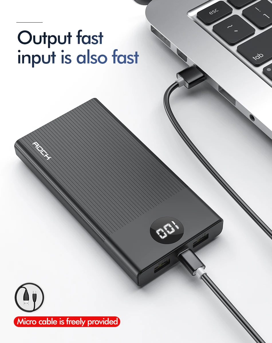 Портативный внешний аккумулятор ROCK 10000 мА 2 USB порта|Внешние аккумуляторы| |