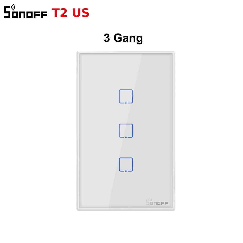 T2 US 3Gang Интеллектуальный выключатель света Sonoff T2 Smart Wifi светильник настенный выключатель, цвет Шампань 1/2/3 US вилка Wi-Fi/сенсорный экран/433 MHZ управление Ewelink для работы Alexa/Google Home - Комплект: T2 US 3Gang