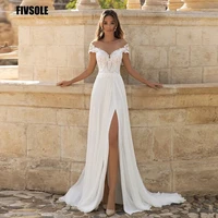 bohemian boho wedding dress robe de mariee side slit chiffon appliques beach long bride dresses sheer neck cap sleeves plus size