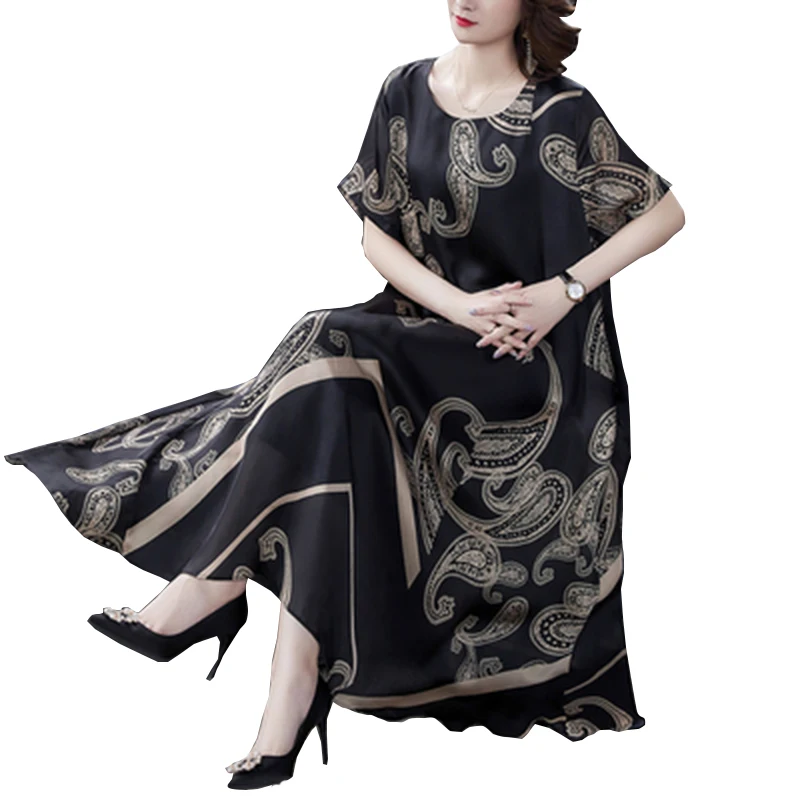 

2021 Summer New Silk Stylilsh PRINT Large Size Loose Dress For Women Vintage Elegant Temperament Dress M-5XLFC1256