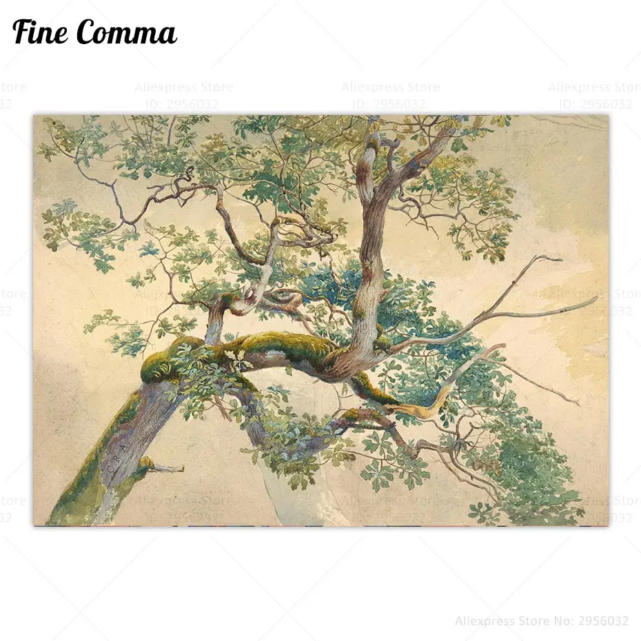 Античное дерево Художественная печать винтажные ветви дерева акварельная