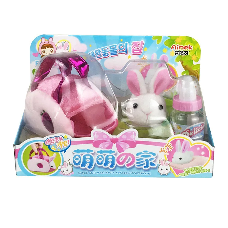 

Children Play House Pet Plush Rabbit Chicken Toys Set Simulation Sound Doll Cute Kawaii Portable Pet Bag Kids Birthday Gifts
