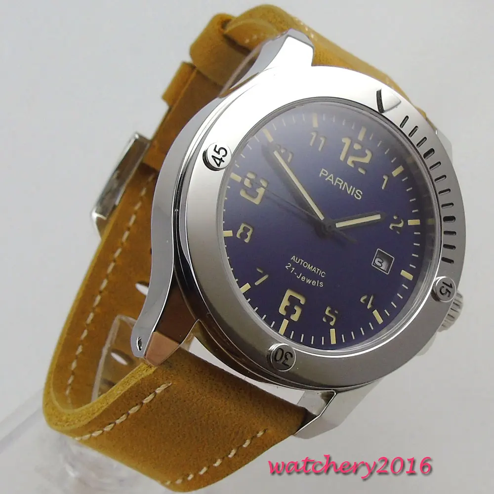 Мужские механические часы с синим циферблатом и сапфировым стеклом 44 мм|watch men|watch