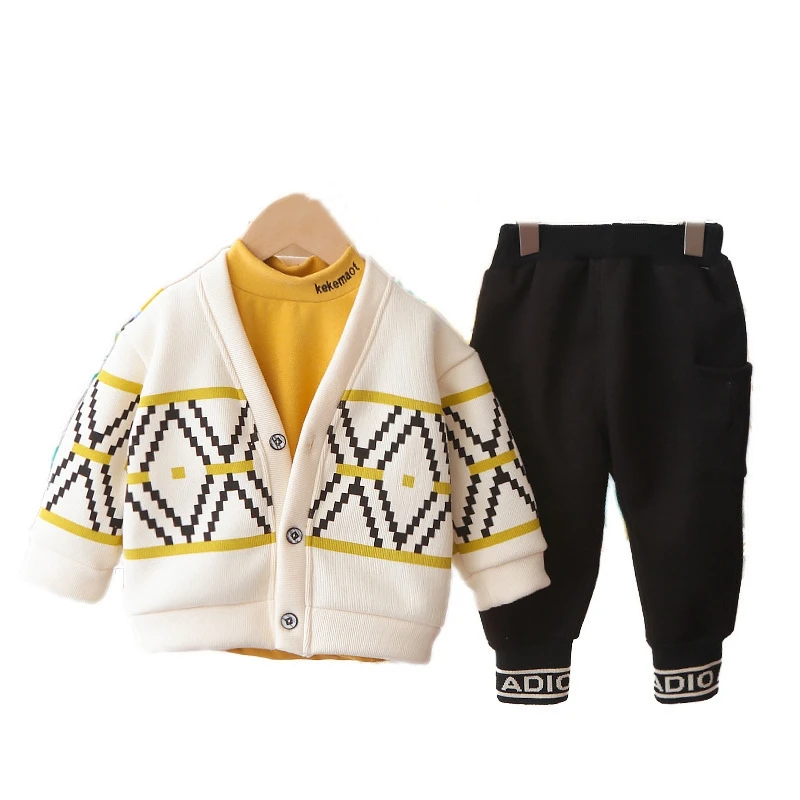 

Модный зимний костюм для маленьких мальчиков и девочек, детская плотная куртка, футболка и штаны, 3 шт./компл., повседневный костюм для малыше...