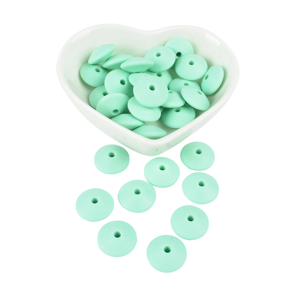 mint 15MM 30pcs/lot Silicone lentil Beads Silicone BPA Free DIY Charms Newborn Nursing Accessory Teething Necklace Teething Toy - Цвет: mint