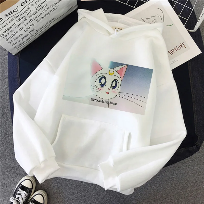 В морском стиле Женские С капюшоном kawaii забавные ulzzang Толстовка harajuku в Корейском