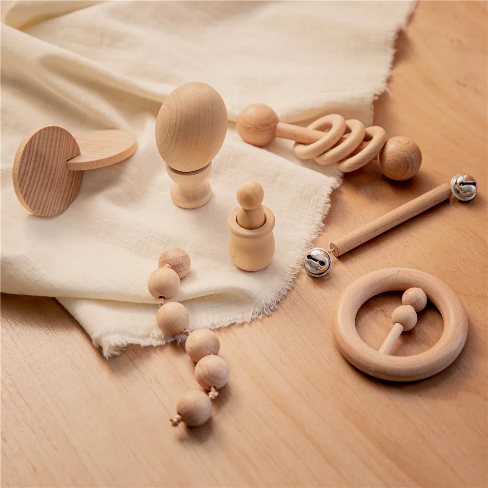 5pc7pc1set baby montessori toy set wooden teether music rattles graphic cognition early educational toys 0 12months baby gift free global shipping