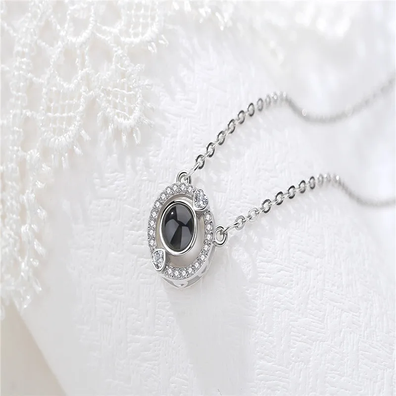 CaevKceai Romantic Love Memory 100 languages I love you Projection Pendant 925 Silver Heart Necklace Valentine's Day present | Украшения