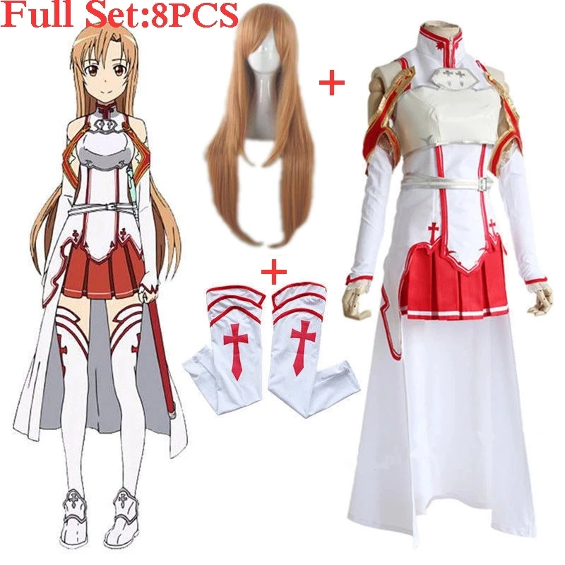 

Asuna Yuuki Cosplay Costumes Anime Sword Art Online Uniform for Halloween SAO Asuna Battle Suit Outfits Full Set Gloves Wig