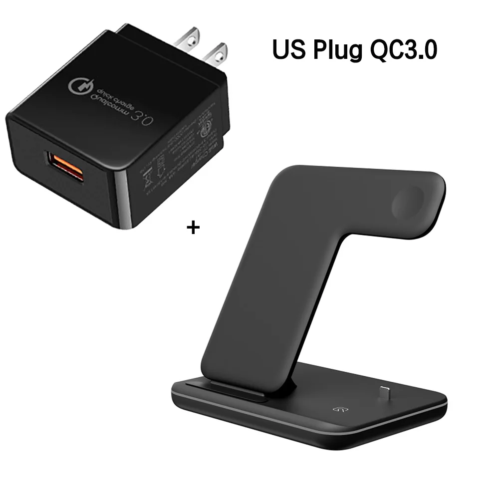 Qi 15W Wireless 3 in 1 Stand Station Charger For Apple Watch 5 4 3 2 Iphone 11 Pro Max XS MAX XR 8 Plus X Iwatch Airpods Pro 1 2 - Тип штекера: Black US Plug