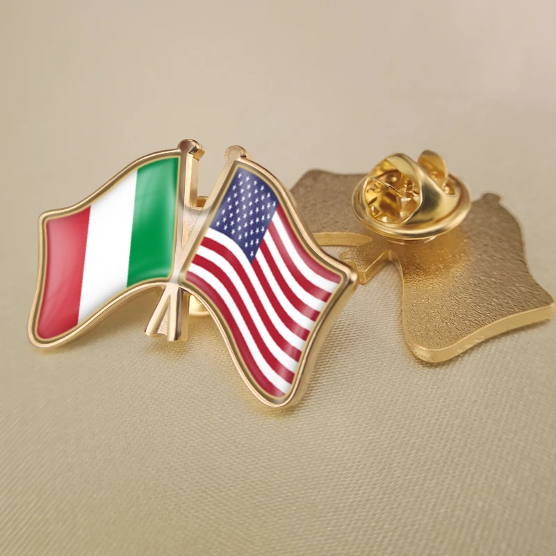 

Italy and United States Crossed Double Friendship Flags Lapel Pins Brooch Badges