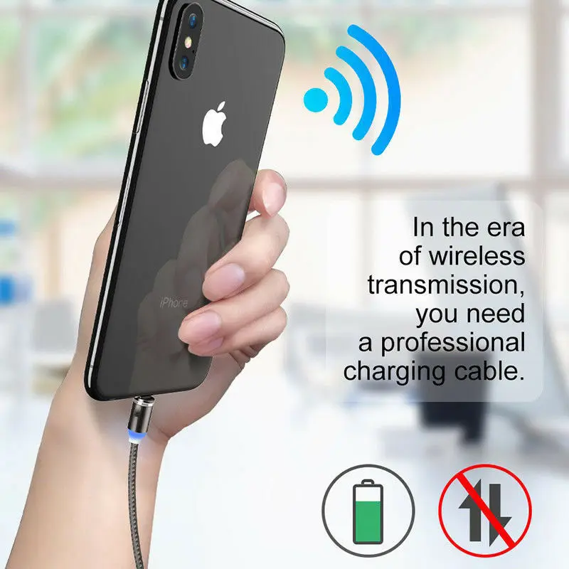 Вращающийся на 360 ° Магнитный Плетеный светодиодный кабель Type C Micro USB iOS для