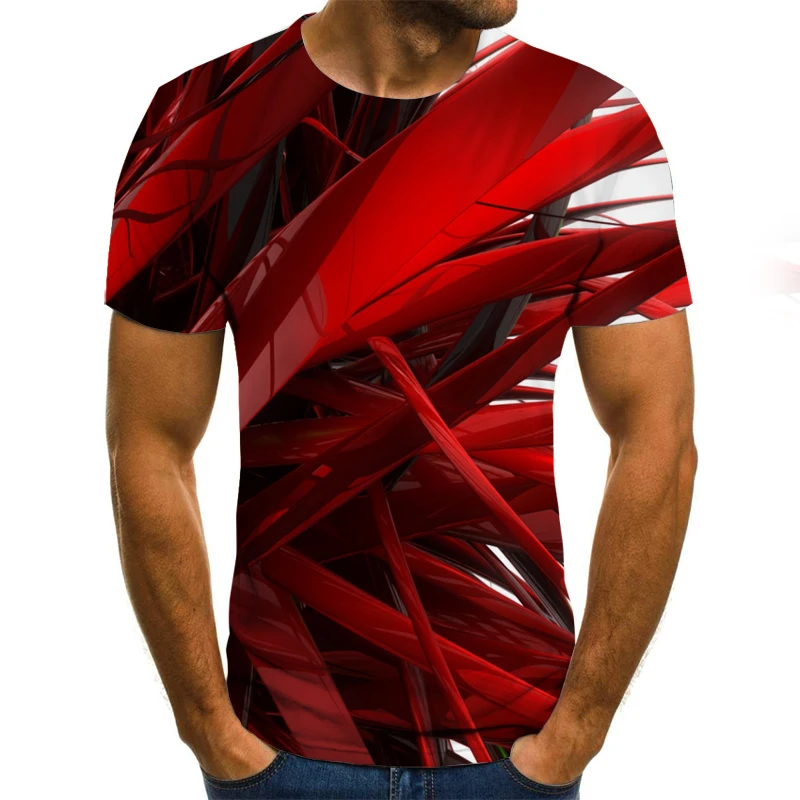 3D T Shirt Geometric Stripe Red Pattern Print TShirt Fashion Trend Teen Short Sleeve shirt Summer Tee Men slim breathable Tops|Мужские
