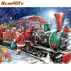 RUOPOTY безрамочный Рождественский Санта-Клаус на поезде, ландшафт для взрослых, уникальный подарок, масляные краски, наборы стен