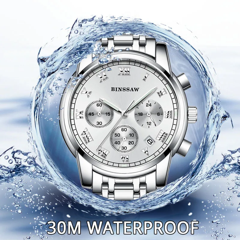 

BINSSAW New 2018 Men Quartz Stainless Steel Fashion Sports Watch Luminous Calendar Original Luxury Brand Relogio Masculino