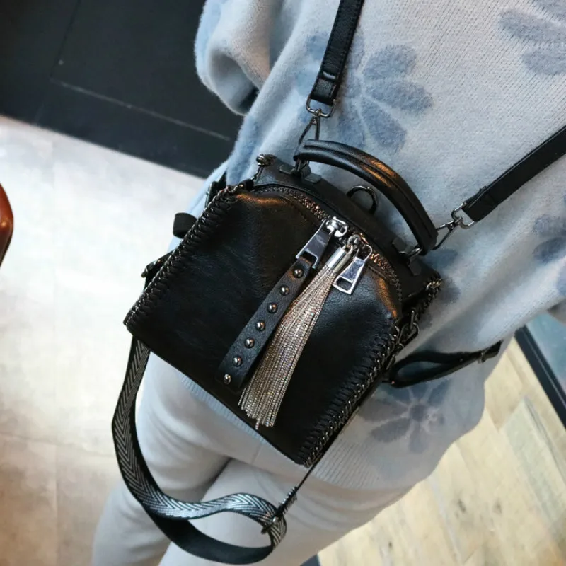

Leather Women Backpack 2020 Tassel Rivet Women's Female Leather Backpack Korea Dual-use Bag