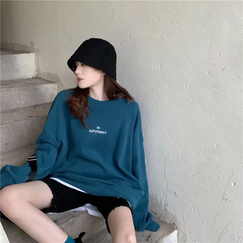 

XZ2106 Thick and loose mid-length hooded hoodless couple wear all-match long-sleeved Sweatshirts