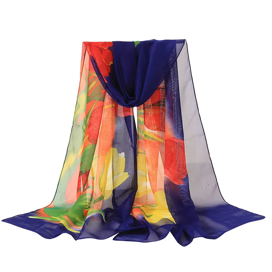 Лидер продаж шелковые шифоновые шарфы с цветочным принтом для женщин