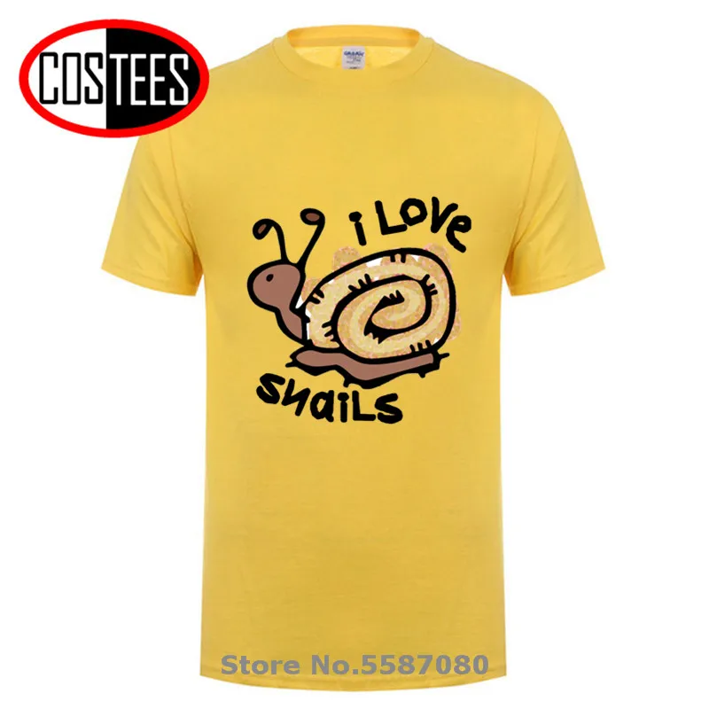 Мужская футболка с круглым вырезом коротким рукавом и надписью I Love Snails|Мужские