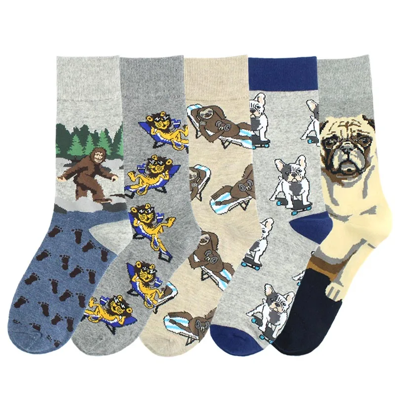 

[SOPLCAALCK]Novelty Animal Funny Socks Men Wedding Gift Creative Men Socks Pug Orangutans Sloth Calcetines Hombre Divertido Crew