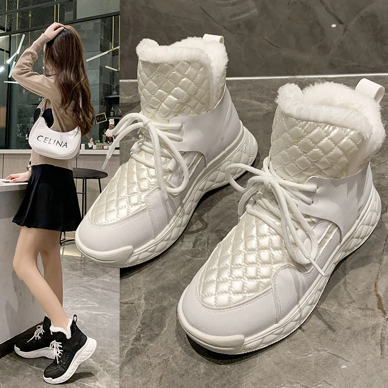

Женские зимние ботинки на танкетке, водонепроницаемые ботильоны на платформе, плюшевая обувь, легкие спортивные ботинки, 2021