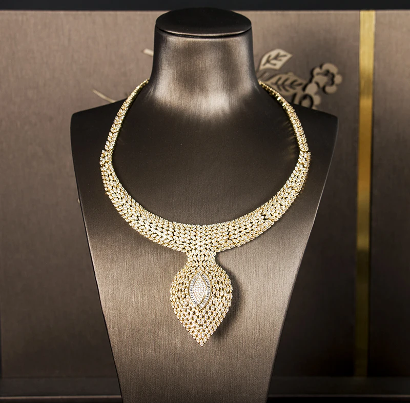 Dazz New Luxury 4PCS Big Dangle Africa Collar Jewelry Set Women's Wedding Full AAA Zircon Dubai Bridal Sets Gifts 2019 | Украшения и