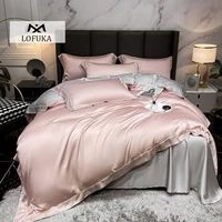 lofuka luxury top grade 100 silk women pink bedding set beauty duvet cover pillowcase queen king flat sheet or fitted sheet