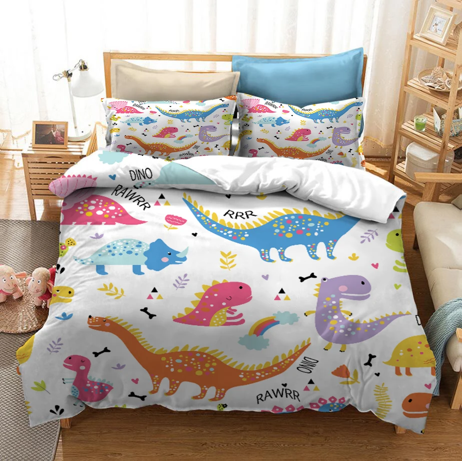 Комплект постельного белья с мультяшным динозавром и 3D-принтом пододеяльники