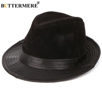 buttermere wide brim fedora for men black trilby hat male genuine leather casual jazz caps autumn winter fashion pork pie hats