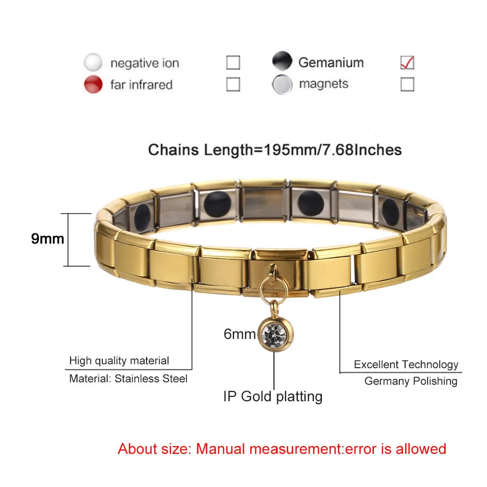 Модный Хрустальный Браслет с германием для женщин и мужчин из нержавеющей стали