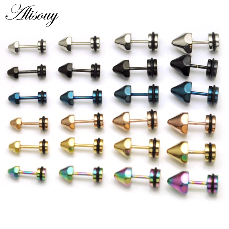 Серьги гвоздики с шестигранным конусом пластиковые круглые мужские Винты из