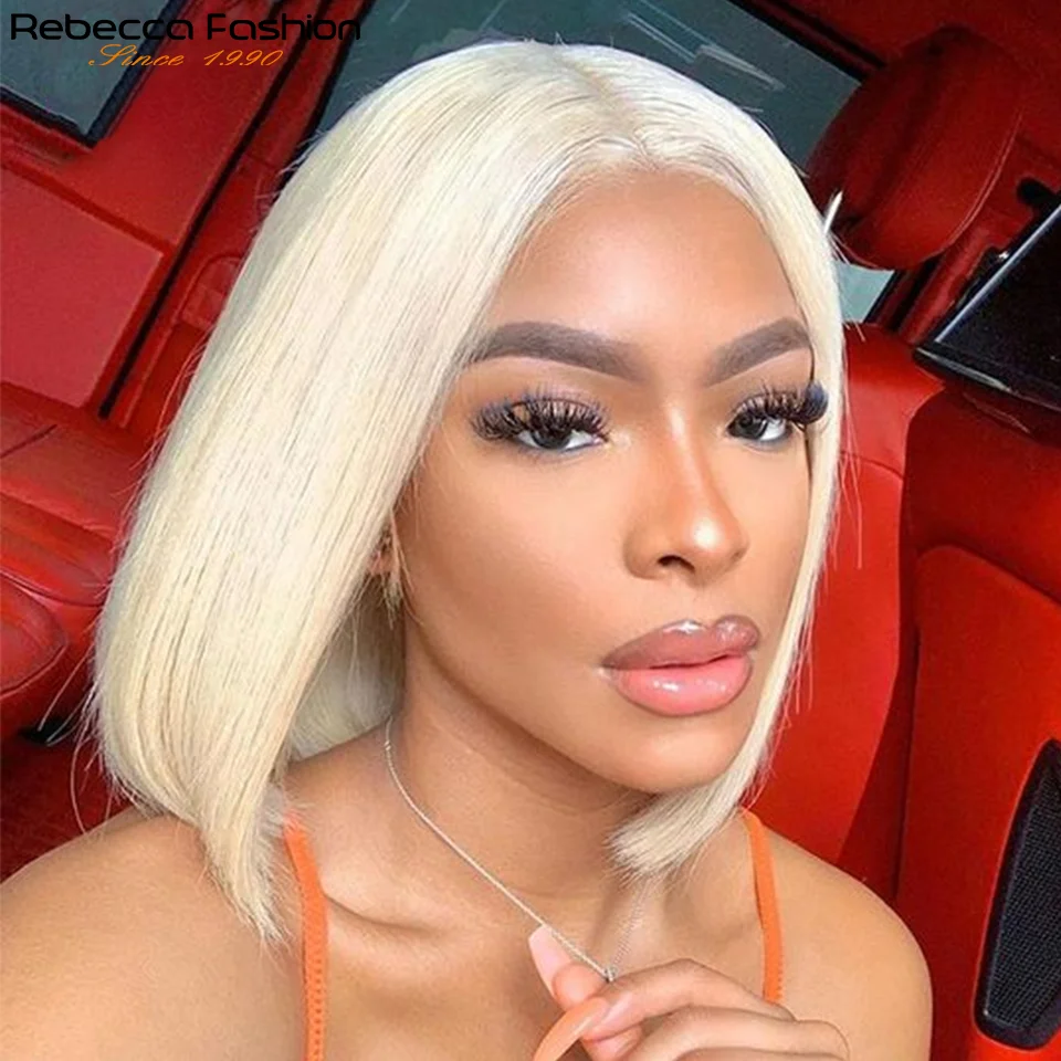 Rebecca Bob Wig Lace Front Human Hair Wig Brazilian Glueless Transparent Lace 613 Blonde Short Wig For Women Straight Human Hair