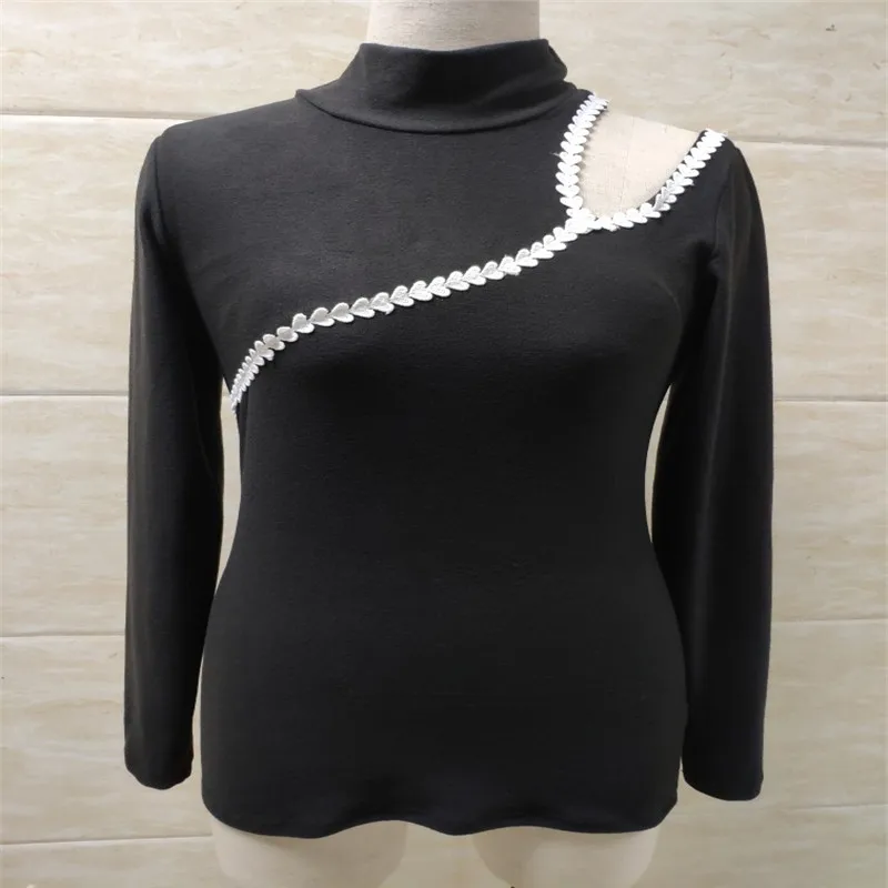 Женская водолазка с длинным рукавом повседневная однотонная черная футболка