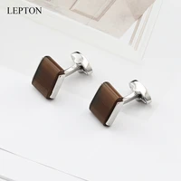 hot sale brown stone cufflinks for mens lepton low key luxury cat eye stone cuff links men shirt cuffs cufflink drop shipping
