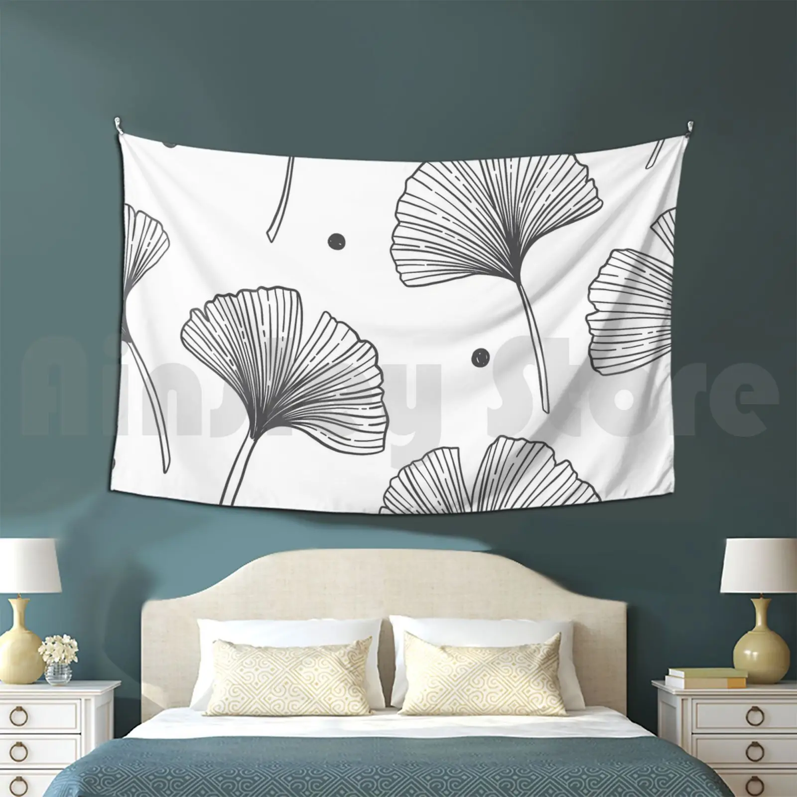 

Black Ginkgos Tapestry Living Room Bedroom Ginkgo Leaves Nature Leaf Ginkgo Biloba Ginkgo Leaf Botanical Green Plants
