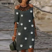 retro abstract face printed a line party dress women 2021 summer v neck half sleeve mini dress spring office lady casual dresses