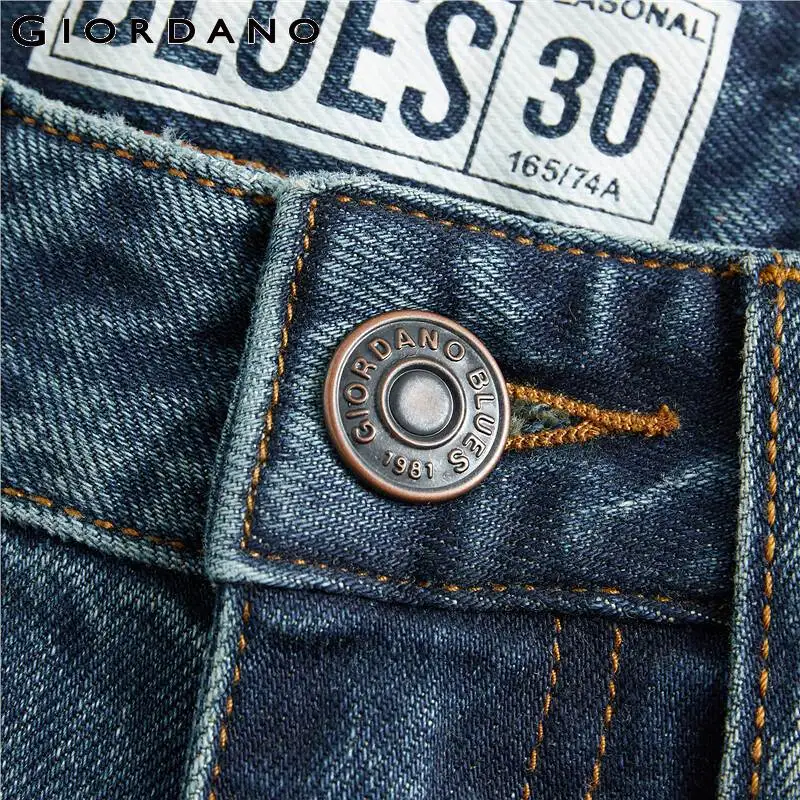 Giordano Men Jeans Loose Fit Straight Denim Pants Stretchy Cotton Blend Jean Homme Moustache Effect Vaqueros Hombre 01119073