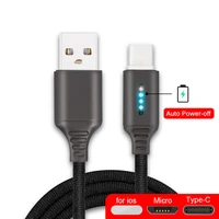 smart power off charging cable for iphone 11pro samsung s8 auto power off protection cord with led micro usb type c charge cable