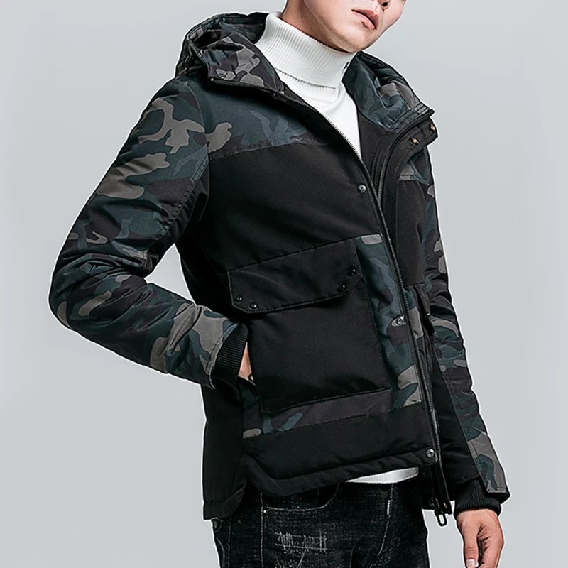 Covrlge Men Zipper Hooded Coat Parka Winter Camouflage Men's Jacket Warm Fits Big-pocket Coat Men's Clothes MWM093