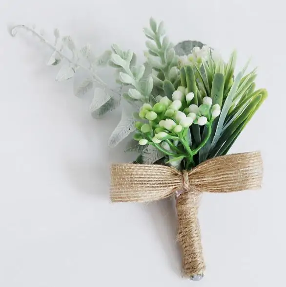 Boutonniere 4 Бутоньерка Цветок жениха свадьба Выпускной брошь булавки зеленое растение Мешковина натуральный бутоньерка корсаж - Цвет: Boutonniere 4